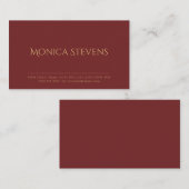 Carte De Visite Professionnel Rouge foncé Plaque et Texte Or simpl (Devant / Derrière)