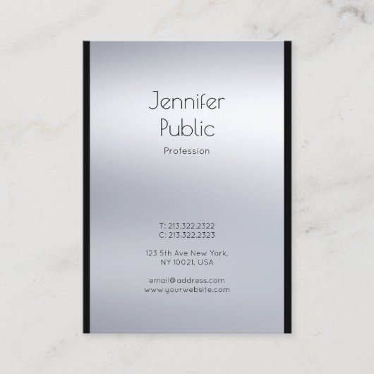Carte De Visite Professionnel Silver Glam Plain Luxe Moderne Éléga (Devant)