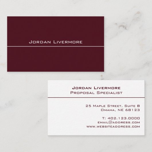 Carte De Visite Professionnel, Simple, Basic, Maroon & Blanc Moder (Devant / Derrière)