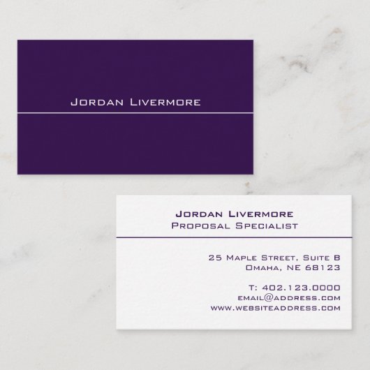 Carte De Visite Professionnel, Simple, Basic, Violet & Blanc Moder (Devant / Derrière)