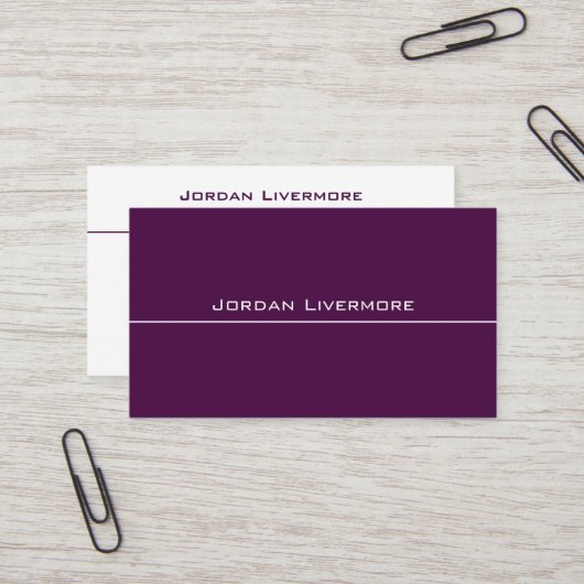 Carte De Visite Professionnel, simple, basique, prune et blanc Mod (Devant/Arrière en situation)