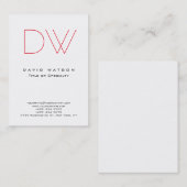 Carte De Visite Professionnel Simple Chic Monogramme Rouge Blanc M (Devant / Derrière)