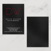 Carte De Visite Professionnel Simple Chic Monogramme Rouge Noir Gr (Devant / Derrière)