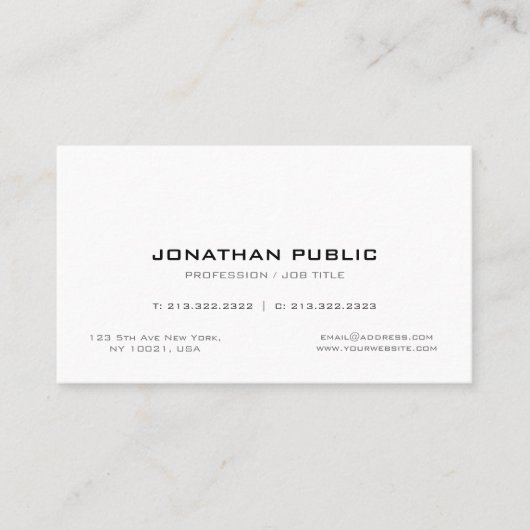 Carte De Visite Professionnel Simple Creative Chic Plain Moderne (Devant)