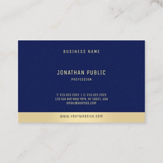 Carte De Visite Professionnel Simple Elegant Gold & Blue Euro Size (Dos)