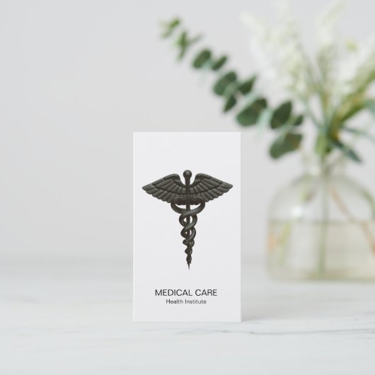 Carte De Visite Professionnel Simple Médicale Caduceus Noir Blanc (Debout devant)