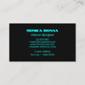 Carte De Visite Professionnel Simple Moderne Neon Bleu noir (Dos)