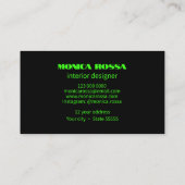 Carte De Visite Professionnel Simple Moderne Neon Vert Noir (Dos)