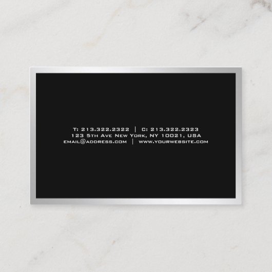 Carte De Visite Professionnel Simple Plain Élégant Moderne Argent (Dos)