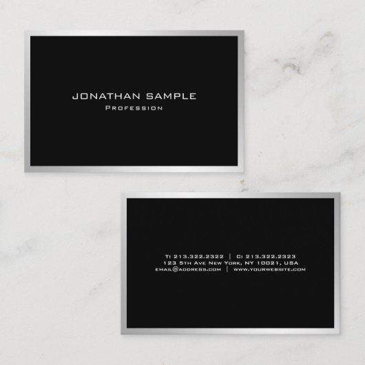 Carte De Visite Professionnel Simple Plain Élégant Moderne Argent (Devant / Derrière)