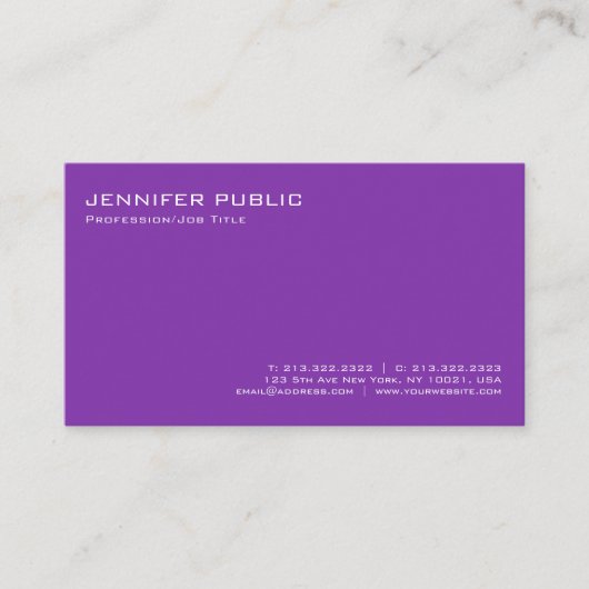 Carte De Visite Professionnel Simple Plain Moderne Élégant Violet (Devant)