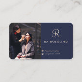 Carte De Visite Professionnel Stylish Marine Bleu Monogramme Photo (Devant)