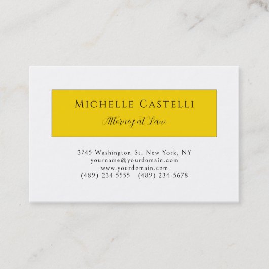 Carte De Visite Professionnel Unique Classique Simple Jaune Blanc (Devant)