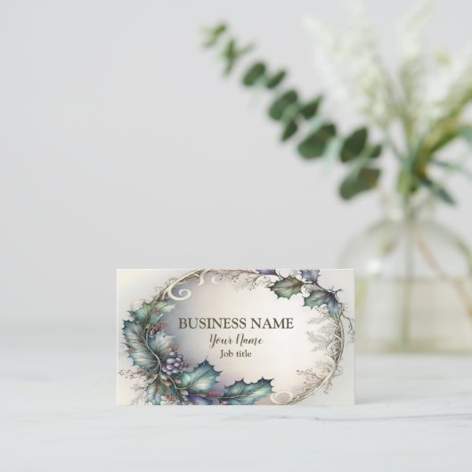 Carte De Visite Professionnel Vert Violet Feuille Rustique Élégant (Debout devant)