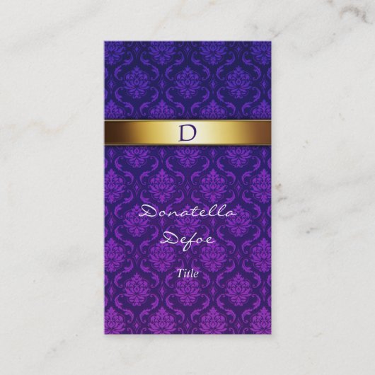 Carte de visite professionnelle à monogramme Damas (Devant)