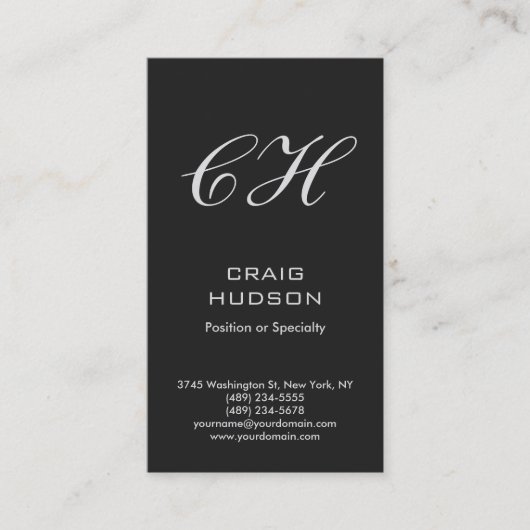 Carte de visite professionnelle à monogramme gris (Devant)