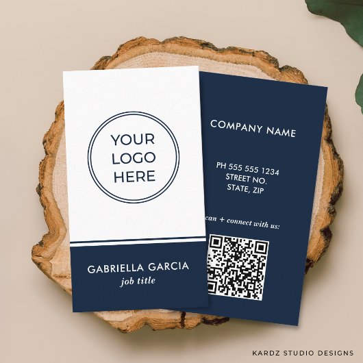 Carte de visite professionnelle avec code QR bleu 