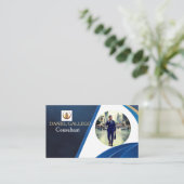 Carte de visite professionnelle bleu marine et or (Debout devant)