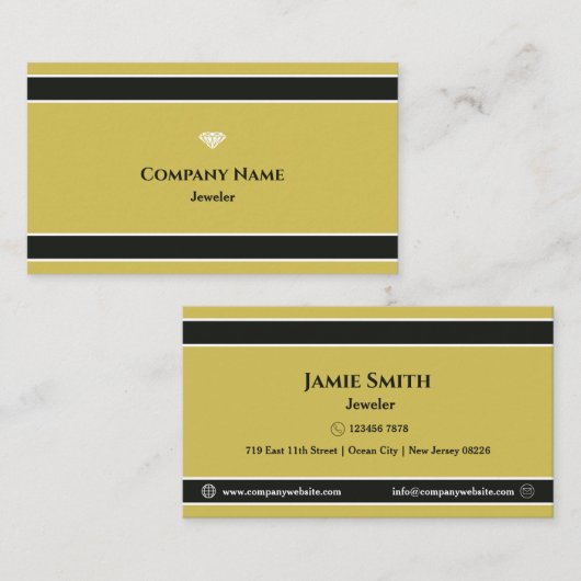Carte de visite professionnelle de bijoutier jaune (Devant / Derrière)