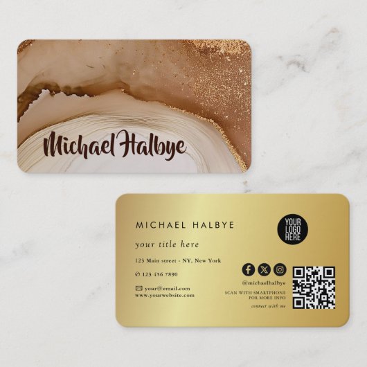Carte de visite professionnelle en aquarelle Agate (Devant / Derrière)