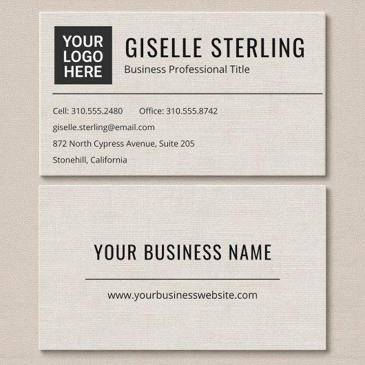 Carte de visite professionnelle en lin avec logo m