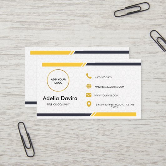 Carte de visite professionnelle en or blanc minima (Devant/Arrière en situation)