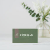 Carte de visite professionnelle en vert olive élég (Debout devant)
