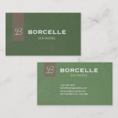 Carte de visite professionnelle en vert olive élég (Devant / Derrière)