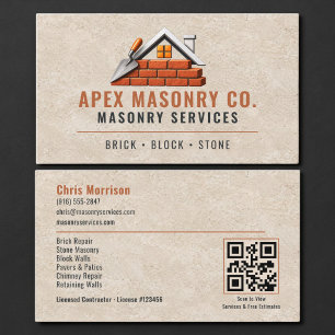 Carte de visite professionnelle Maçonnerie QR Code