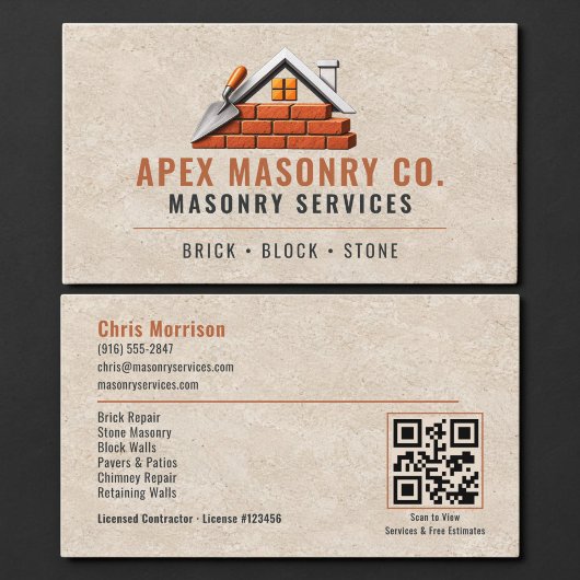 Carte de visite professionnelle Maçonnerie QR Code