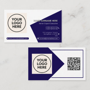 Carte de visite professionnelle moderne Navy QR Co