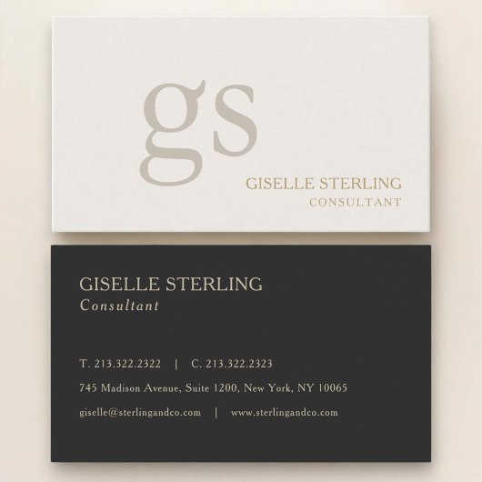 Carte de visite professionnelle monogramme beige n