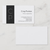 Carte de visite professionnelle Monogramme Gris Bl (Devant / Derrière)