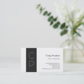 Carte de visite professionnelle Monogramme Gris Bl (Debout devant)