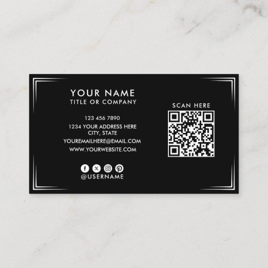 Carte de visite professionnelle noire moderne & Co (Dos)