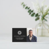 Carte de visite professionnelle noire pour comptab (Debout devant)