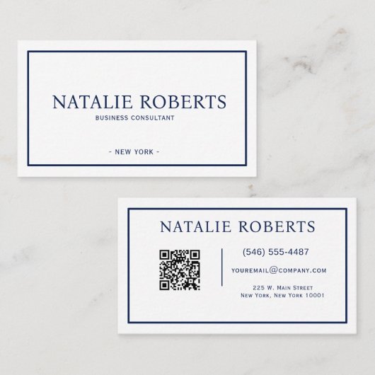 Carte de visite professionnelle QR Code bleu marin (Devant / Derrière)