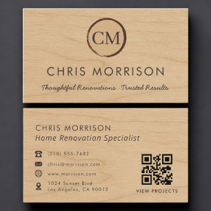 Carte de visite professionnelle QR Code Bois pour