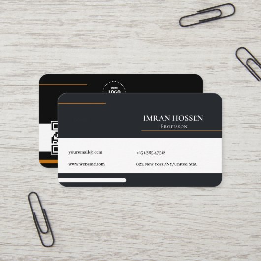 Carte de visite professionnelle QR code minimalist (Devant/Arrière en situation)