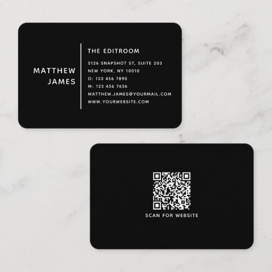 Carte de visite professionnelle QR Code noir et bl (Devant / Derrière)