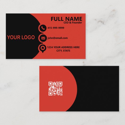 Carte de visite professionnelle QR Code Rouge et N (Devant / Derrière)