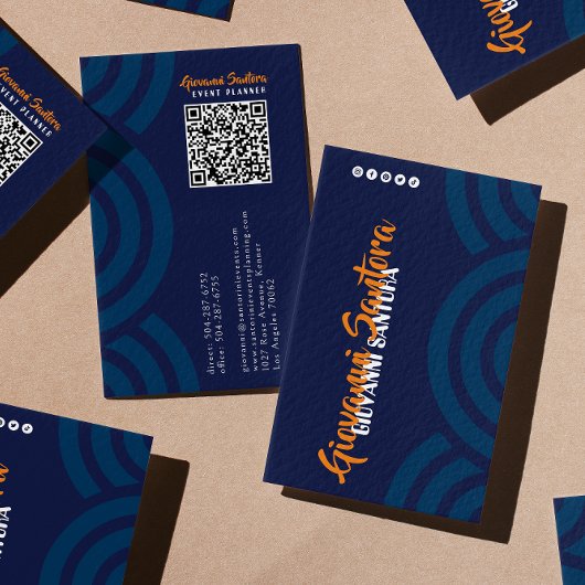 Carte de visite professionnelle QR moderne Navy &