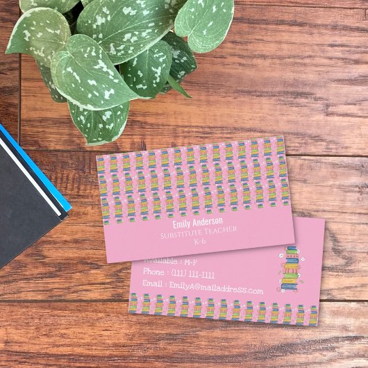 Carte de visite professionnelle rose pour enseigna