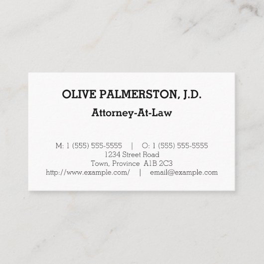 Carte de visite professionnelle simple pour avocat (Devant)