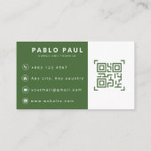 Carte de visite professionnelle vert forêt minimal (Dos)