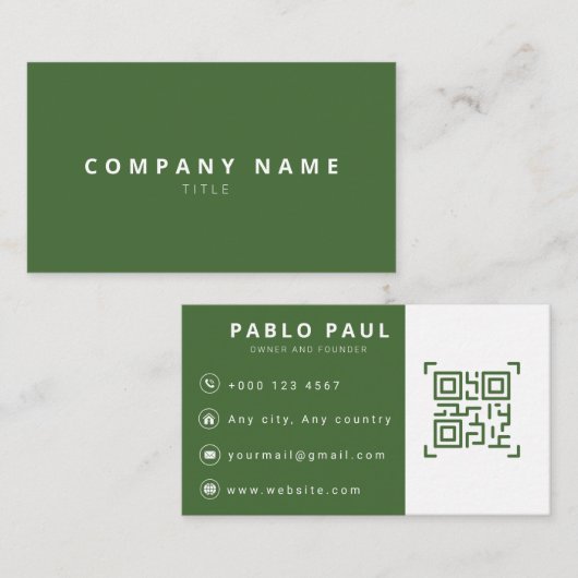 Carte de visite professionnelle vert forêt minimal (Devant / Derrière)