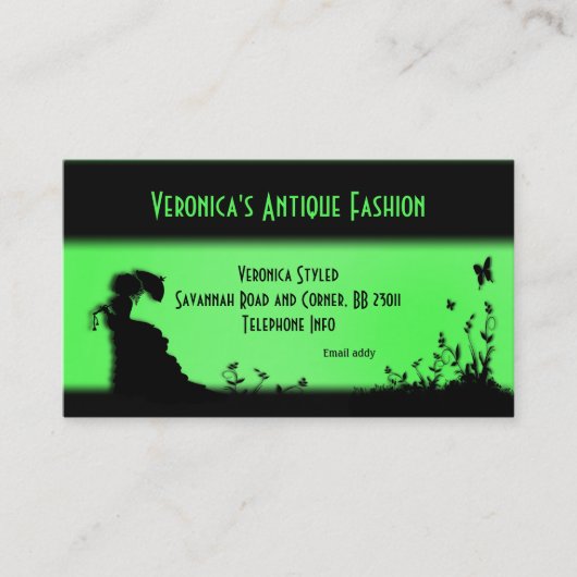 Carte de visite professionnelle verte de dame vict (Devant)