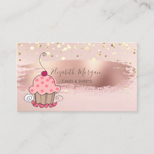 Carte De Visite Professsionnel, Confetti Or, Brush Stroke Cupcake (Devant)
