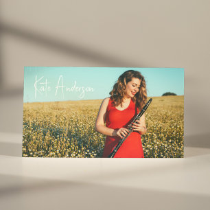 Carte De Visite Profil de script élégant Photo Musicien Noir&Blanc