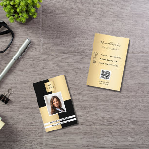 Carte De Visite Profil en or noir photo logo de l'entreprise code 